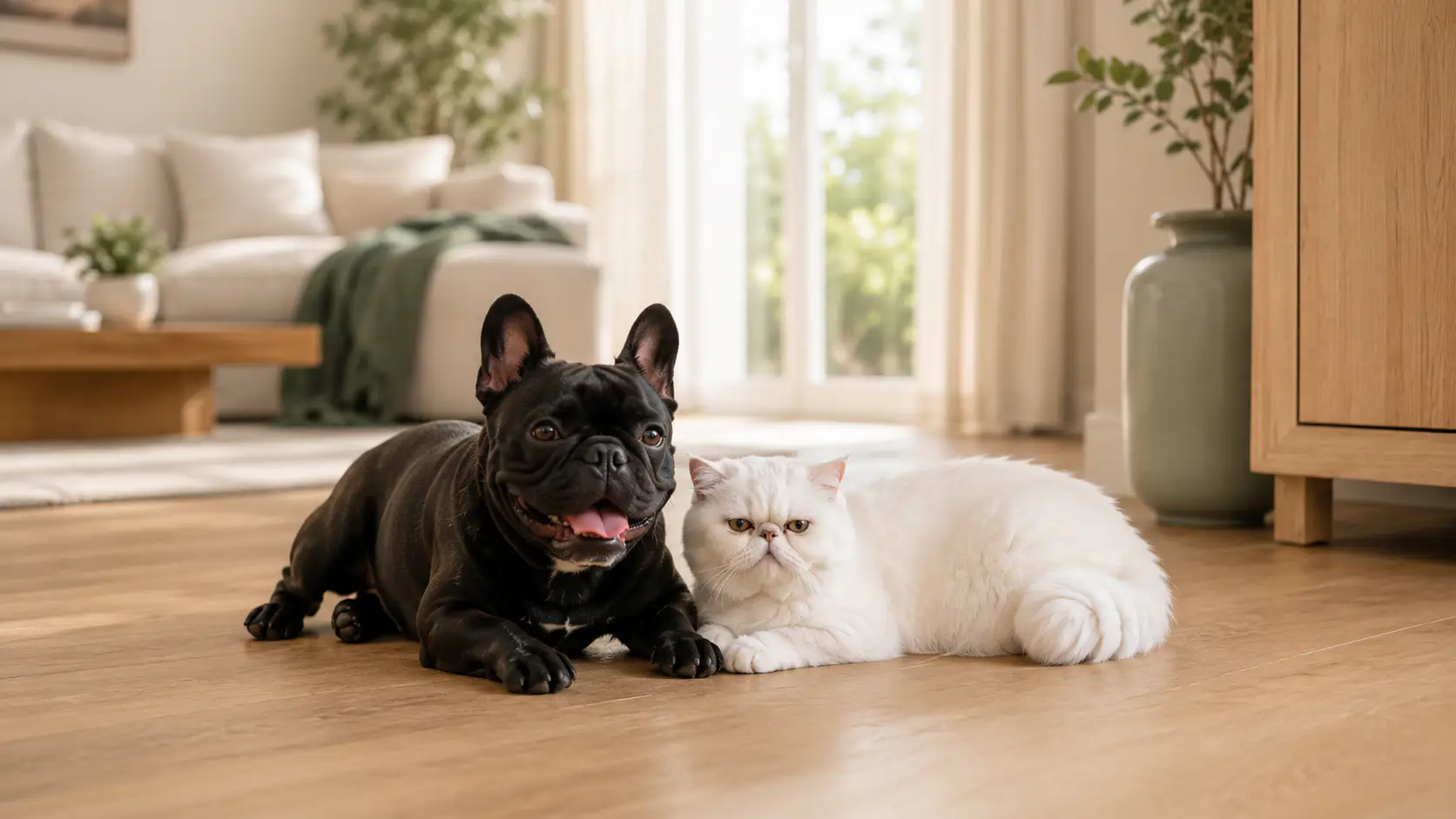 Cane e gatto insieme, sereni a casa